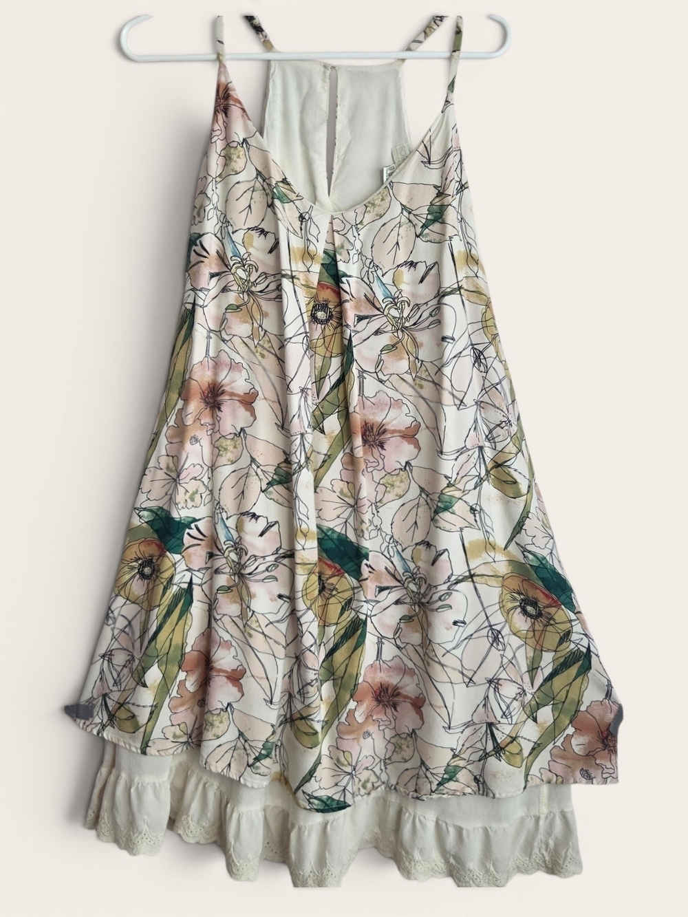 Forever 21 Cream Floral Mini Dress Tunic with Green and Blush Accents